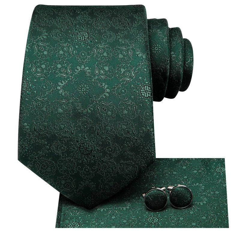 Dubulle Hunt Green Mens Paisley Floral Silk Tie for Men Striped Necktie and Pocket Square Cufflinks Set Wedding Business - Image 2
